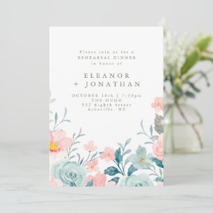 Pastel Teal Roze Waterverf Bloemstuk Proefhuwelijk Kaart