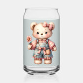 Pastel Teddy Bear Holding Flower Wear Overalls (Verso)