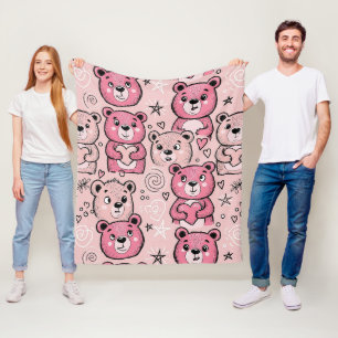 Pastel Teddybeer Hartpatroon Fleece Deken