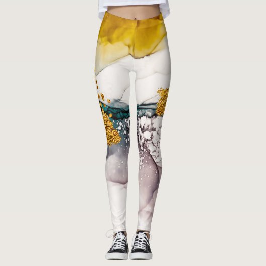 Pastel tederheid: gouden wervelingen kunst. leggings (Voorkant)