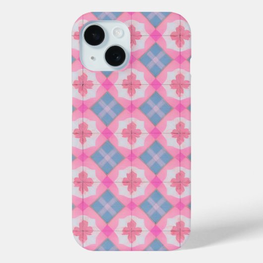 Pastel Tegel Patroon Roze en Blauwe Telefoon Case (Achterkant)