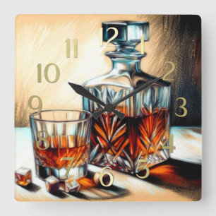 Pastel Tekenglas van Vloeistof Kristallen Karaf Vierkante Klok