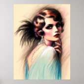 Pastel Tekening 1920 Flapper Meisje Blauw Poster (Voorkant)