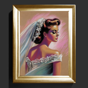 Pastel Tekening 1950's Bruid Poster