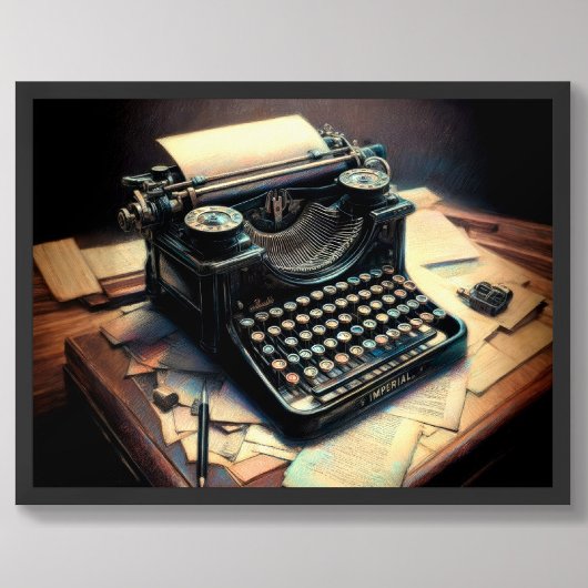 Pastel Tekening Antiek Typewriter Desk Poster