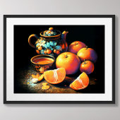 Pastel Tekening Aziatische Theepot Sinaasappels Aa Poster