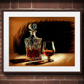 Pastel tekening Crystal Decanter Glas van Liquor Poster