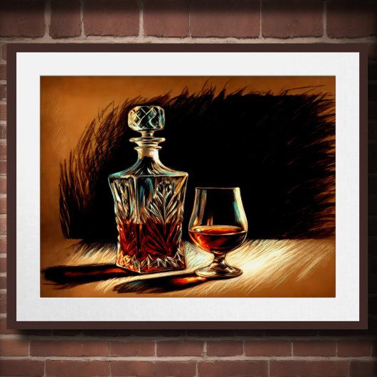 Pastel tekening Crystal Decanter Glas van Liquor Poster