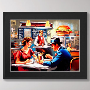 Pastel Tekening Diner Man Vrouw Poster