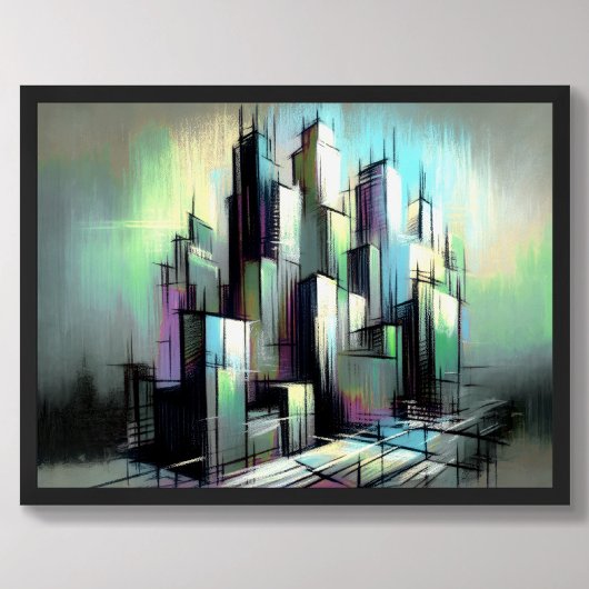 Pastel Tekening Futuristische Stad Abstract Poster