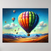 Pastel Tekening Hete Luchtballonnen Over Landschap Poster (Voorkant)