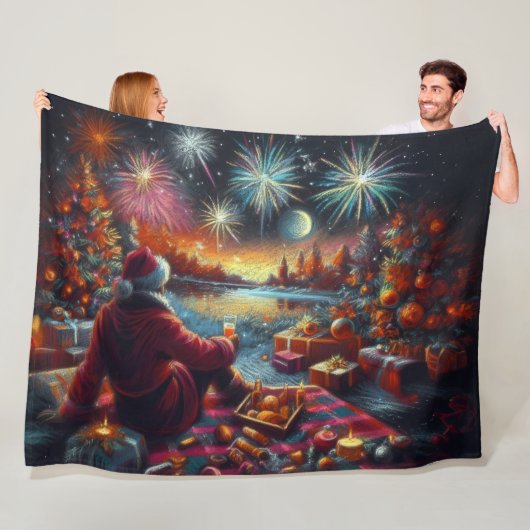 Pastel Tekening Kerstvakantie Kerstman Fleece Deken (In situ)