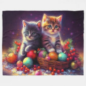 Pastel Tekening Kittens Kerst Paarse Fleece Deken (Voorkant (Horizontaal))