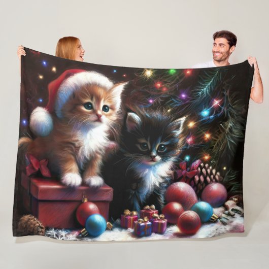 Pastel Tekening Kittens Kerstmis Fleece Deken (In situ)