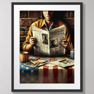 Pastel tekening krantenlezer poster