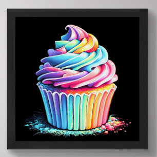 Pastel Tekening Regenboog Swirl Frosting Cupcake Poster