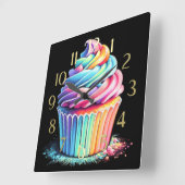 Pastel Tekening Regenboog Swirl Frosting Cupcake Vierkante Klok (Hoek)