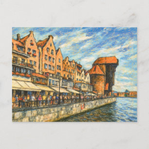 Pastel tekening van Danzig historische kraanpoort Feestdagenkaart