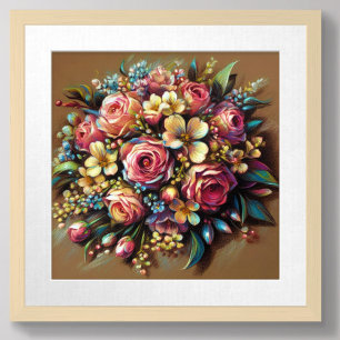 Pastel Tekening van een Bloemenboeket Poster