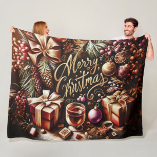 Pastel Tekening van een Kerst Whimsical Fleece Deken