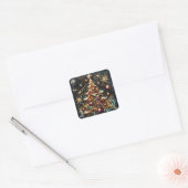 Pastel tekening van een Kerstboom vol fantasie Vierkante Sticker (Envelop)