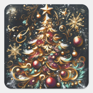 Pastel Tekening van een Kerstboom Whimsical Vierkante Sticker