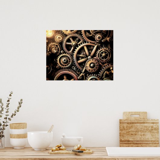 Pastel Tekening van Gears Cogs Steampunk Poster (Keuken)