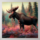 Pastel Tekening van Moose in Natuur Poster (Voorkant)