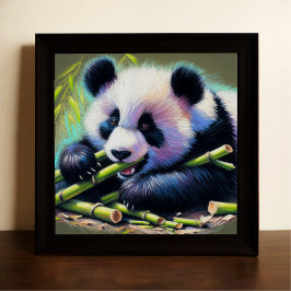 Pastel Tekening van Panda Beer Bamboe IV Poster