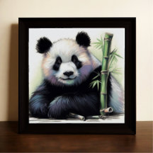 Pastel Tekening van Panda Beer Bamboe