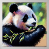 Pastel Tekening van Panda Beer Eating Bamboo Poster (Voorkant)