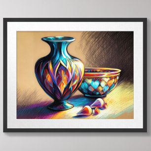 Pastel tekenkunst Kleurrijke Glas Kunstwerken Poster