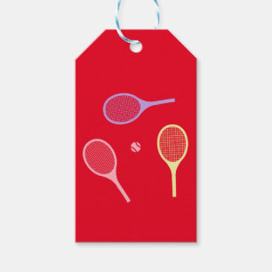 Pastel Tennis Rackets met Tennis Ball op Red Cadeaulabel