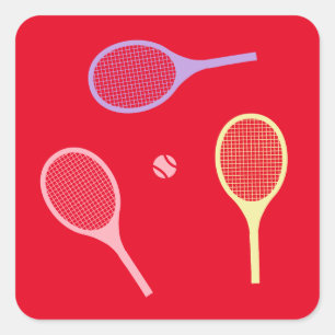 Pastel Tennis Rackets met Tennis Ball op Red Vierkante Sticker