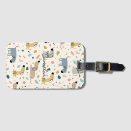 Pastel Terrazzo Funny Cute Dog Pattern Bagagelabel