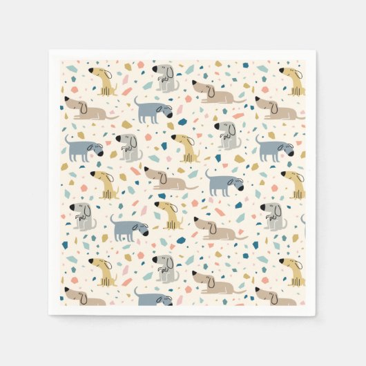 Pastel Terrazzo Funny Cute Dog Pattern Bord Servet (Voorkant)