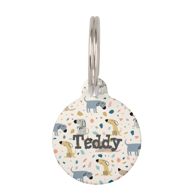Pastel Terrazzo Funny Cute Dog Pattern Huisdierpenning (Voorkant)
