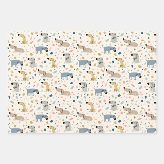 Pastel Terrazzo Funny Cute Dog Pattern Inpakpapier Vel (Voorkant 2)