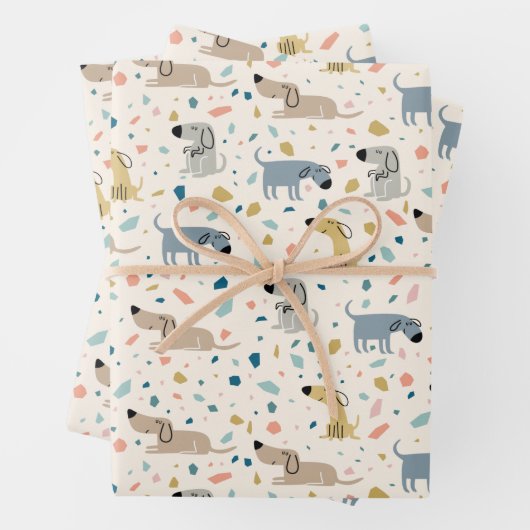 Pastel Terrazzo Funny Cute Dog Pattern Inpakpapier Vel (In situ)