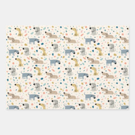 Pastel Terrazzo Funny Cute Dog Pattern Inpakpapier Vel