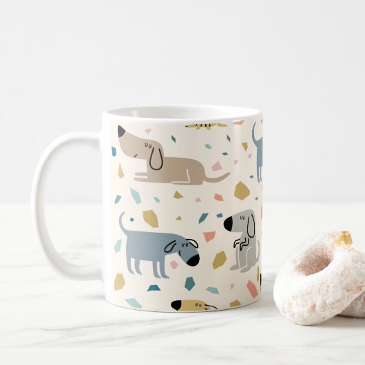 Pastel Terrazzo Funny Cute Dog Pattern Koffiemok (Met donut)