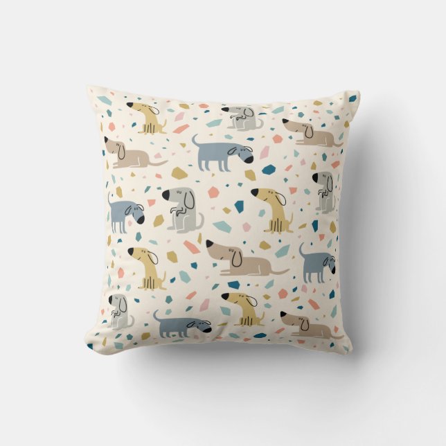 Pastel Terrazzo Funny Cute Dog Pattern Kussen (Voorkant)