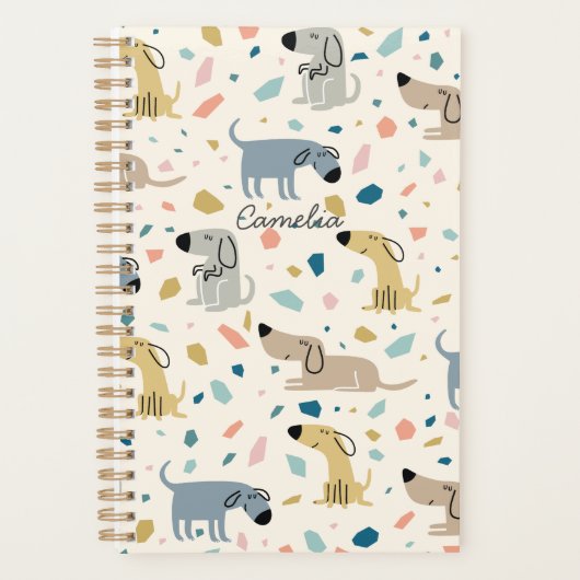 Pastel Terrazzo Funny Cute Dog Pattern Planner (Voorkant)