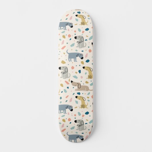 Pastel Terrazzo Funny Cute Dog Pattern Skateboard (Voorkant)