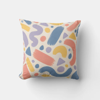 Pastel Terrazzo Penseelstreken en Speelse Vormen Kussen