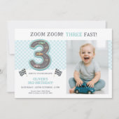 Pastel Three Fast Birthday Race Kaart (Voorkant)