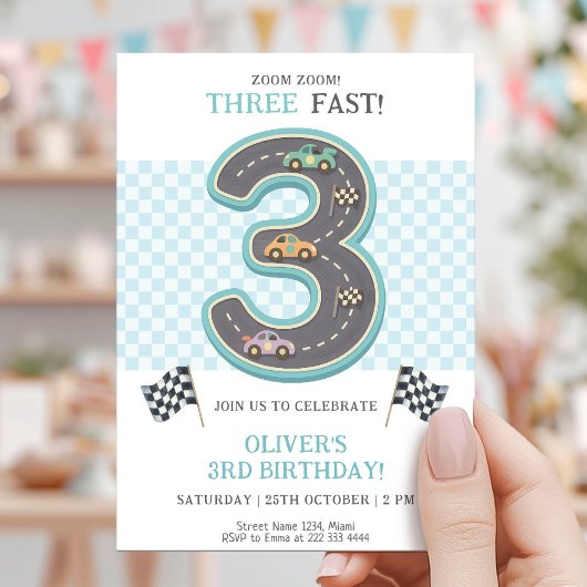 Pastel Three Fast Birthday Race Kaart