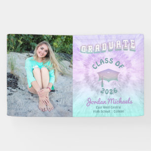 Pastel Tie Dye Afstudeerfoto Afstuderen Spandoek