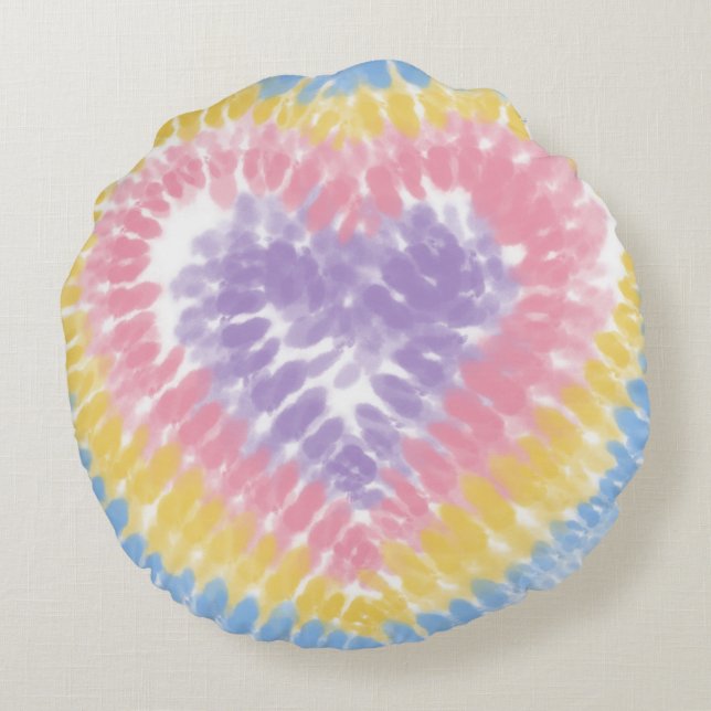 Pastel Tie Dye Heart Rond Kussen (Achterkant)