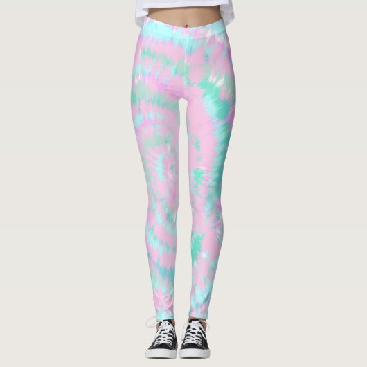 Pastel Tie Dye Pattern roze Aqua Mint Green Leggings (Voorkant)